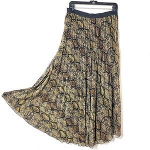 WDNY Accordion PLEATED Sheer SNAKESKIN Snake L Chiffon Skirt Maxi ELASTIC WAIST